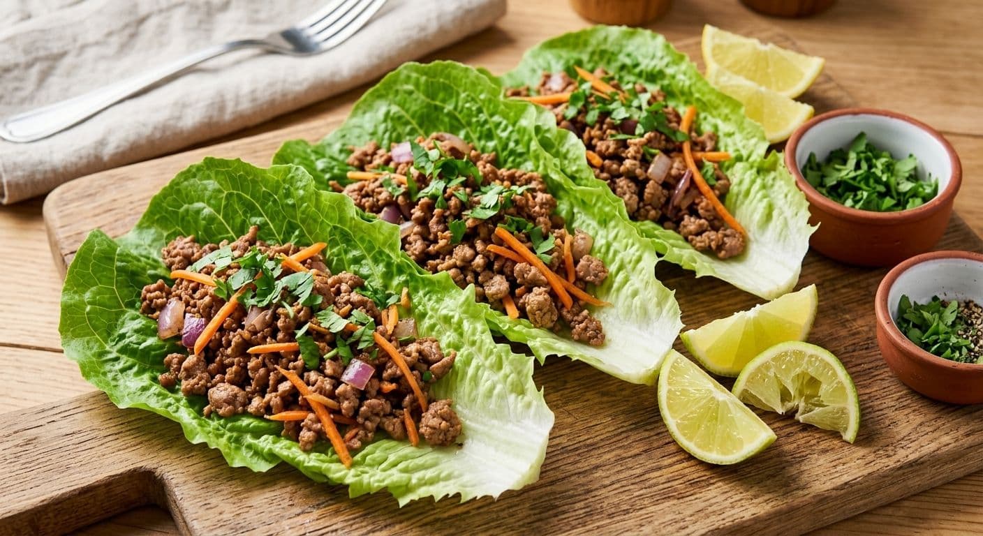 Tacos de Lechuga con Carne Picada al Estilo Oriental